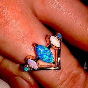 Blue & White Opal Ring In Rose Gold